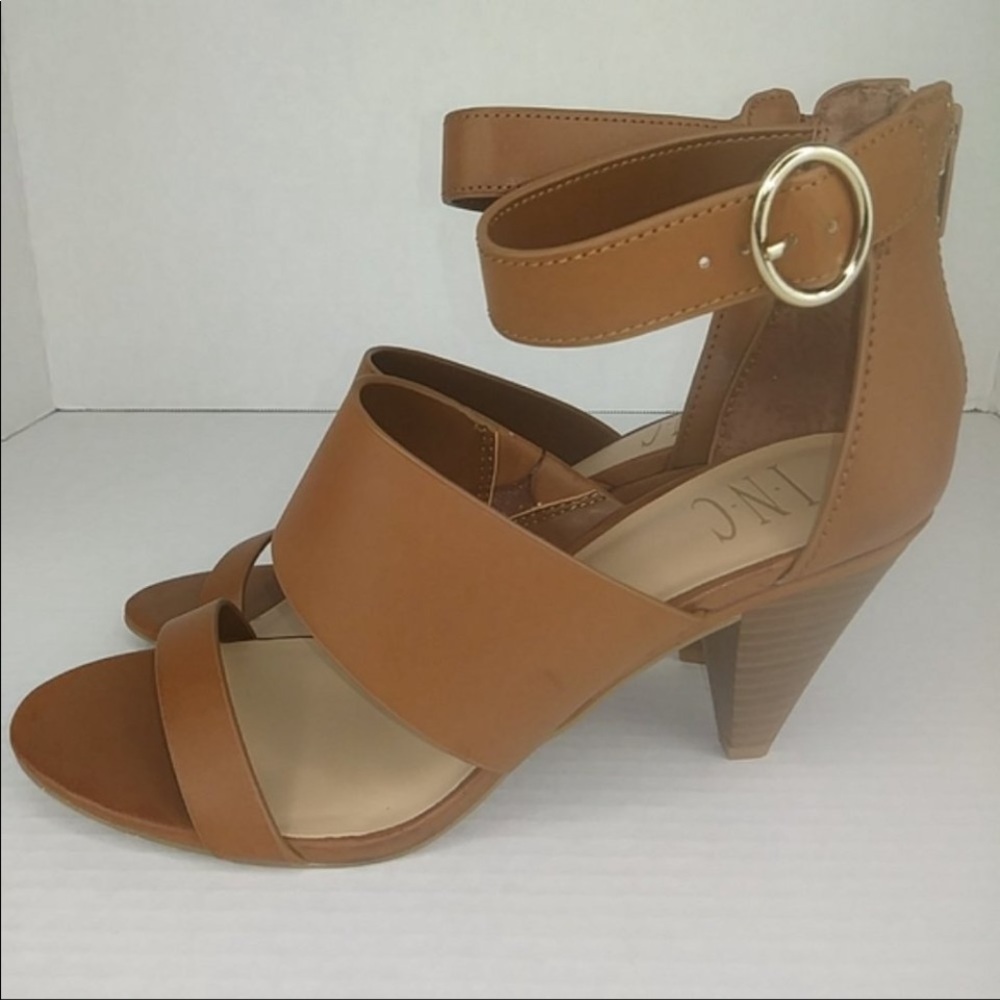 INC Gavi Open Toe Sandal Ankle Strap Cognac